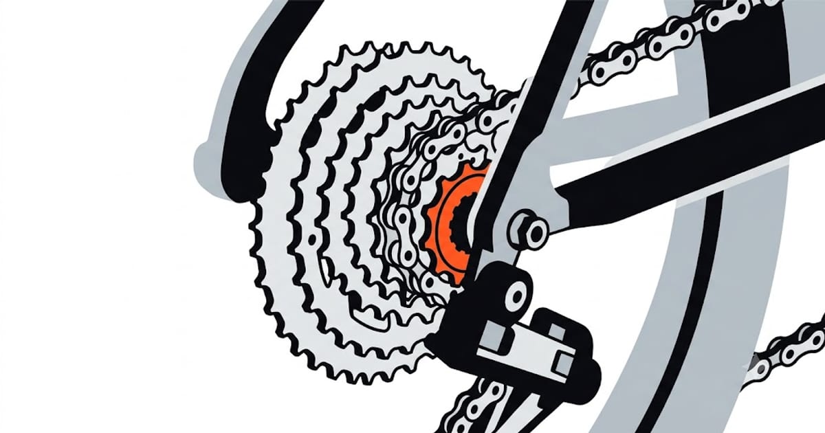 Cassette and chain on a bicycle rear wheel