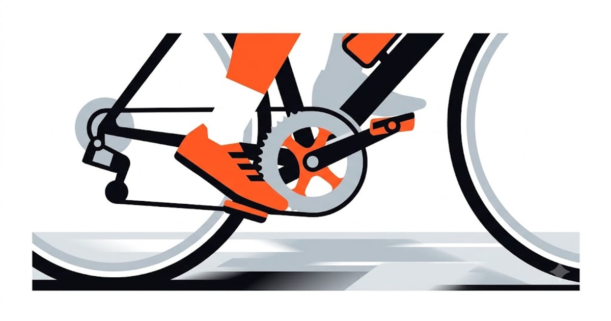 Cyclist pedalling with a cadence readout visible
