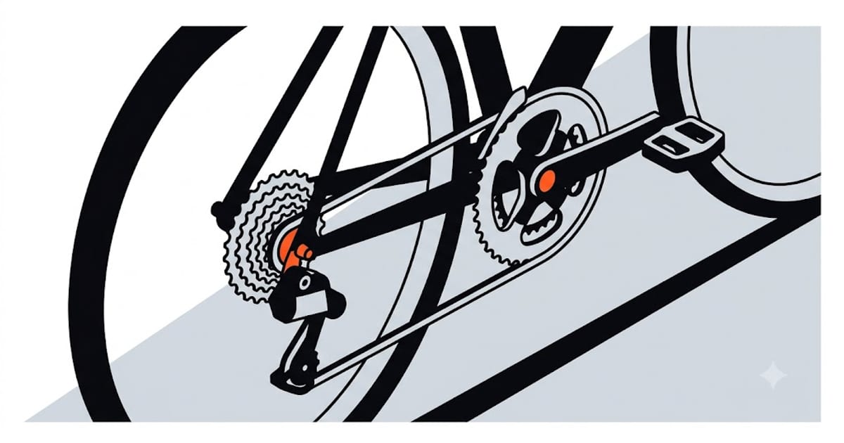 Cyclist's drivetrain in the lowest gear on a climb