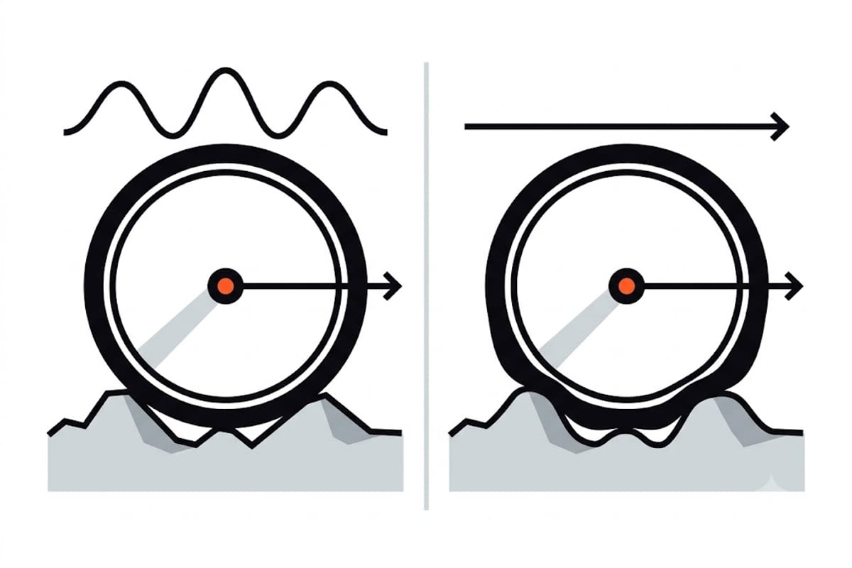 Where energy goes at high and low pressure on rough ground