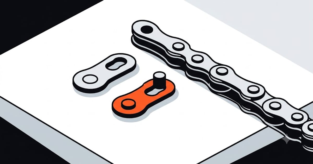 Chain quick link separated into its two halves