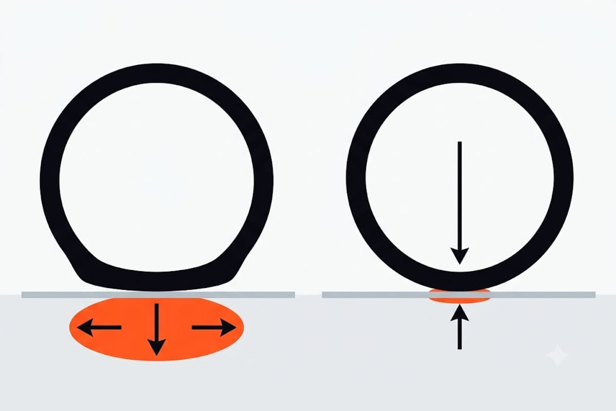 Contact patch at correct pressure versus over-inflated