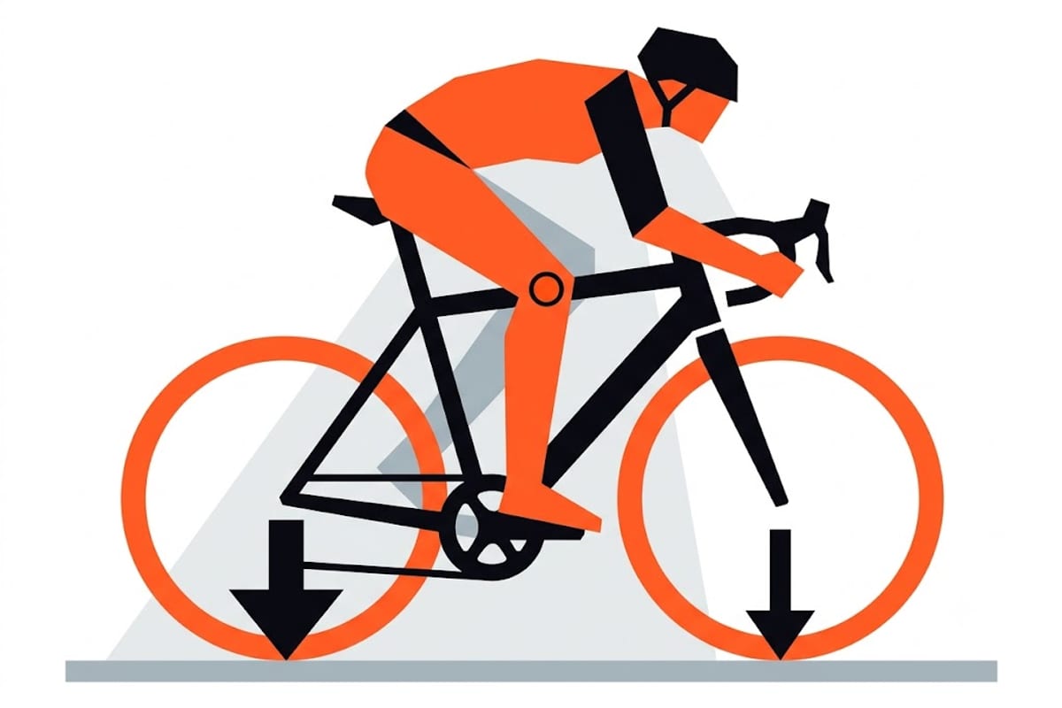 How rider and bike weight splits between the two wheels